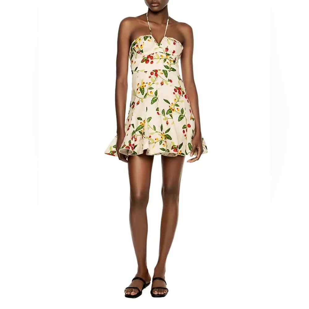 Agua by Agua Bendita Curandera Anturio Frutal Floral Linen Minidress NEW - Picture 4 of 7